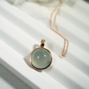 ICE BOTTON FLOATING FLOWER JADEpendant  WITH 18Karat  GOLDEN chain necklace
