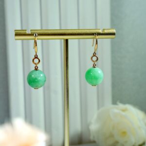 Floating flower GREEN JADER 18k gold plated  earing